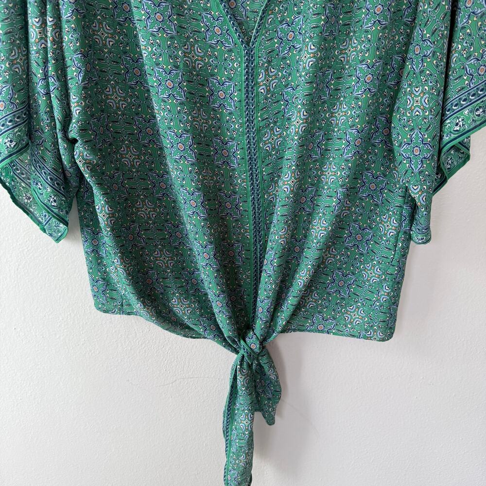 Max Studio Size 1X Tie front green floral blouse - Picture 5 of 10